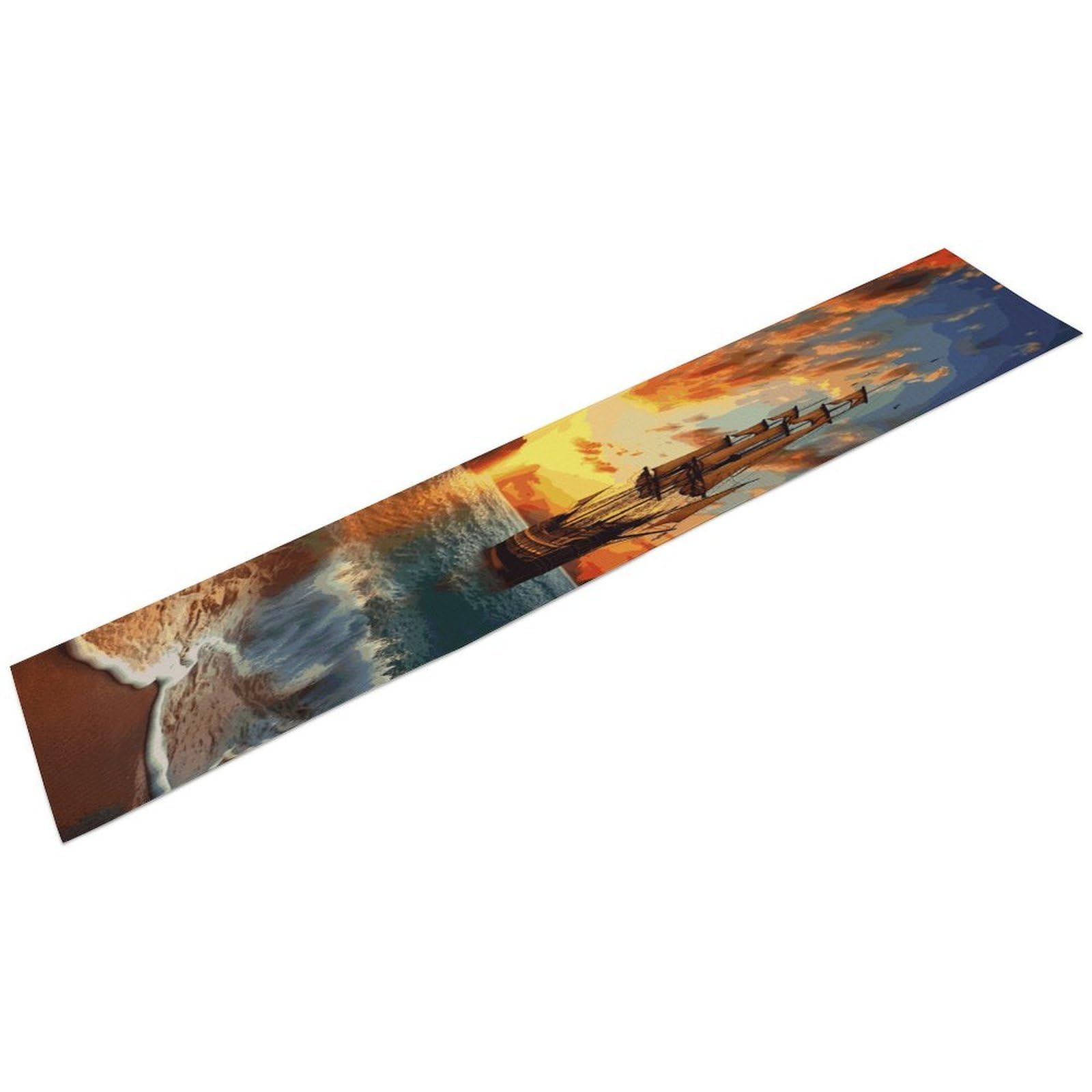 Pirate Ship in The Sunset Table Runner Personality Patterned Linen Table Runner Wrinkle Resistant Tablemat Country Rustic Farmhouse Tables Runners Kitchen Dining Table Decoration