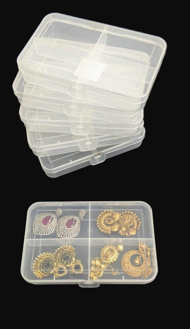 C.S.M CSM® Jewelry Case Organizer(CLICK-4-6) Multipurpose Plastic Storage Box with dividers 4 Grids, Transparent (Pack of 6 Boxes)