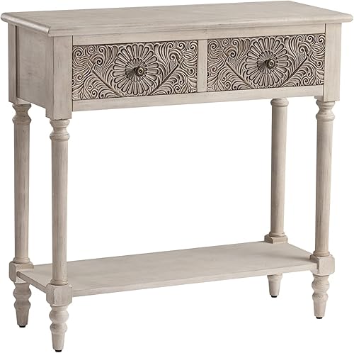 Miniatura 8 de SUNBURY Mesa consola vintage de 31.5 pulgadas de ancho con 2 cajones, mesa de entrada pequeña con estantes de almacenamiento de 2 niveles, mesa