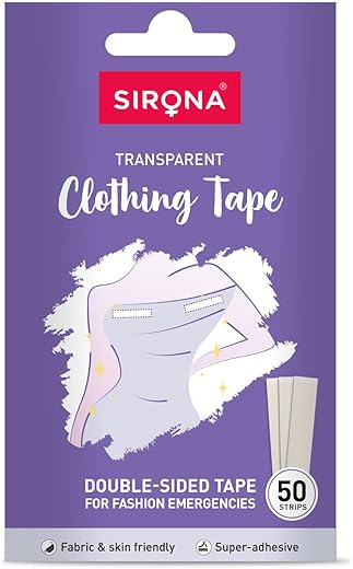 Sirona Women Fashion Tape for Clothes, Double Stick Strips – 50 Strips | Clothing & Body, Strong and Clear Tape for All Skin Tones and Fabric, Waterproof & Sweat proof, Bra Tape…