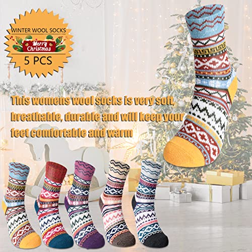 besky 5 Pairs Winter Wool Socks Women, Knit Thick Wool Soft Warm and Breathable Cozy Socks for Womens4