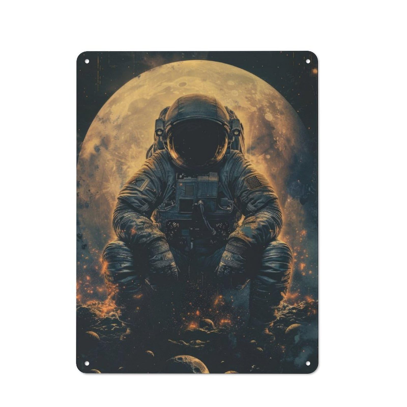 Junmoney Astronaut On The Moon Vintage Tin Sign 40X30cm With For Guest Room Or Hallway, Suited To Wall Displays In Guest Rooms And Hallways