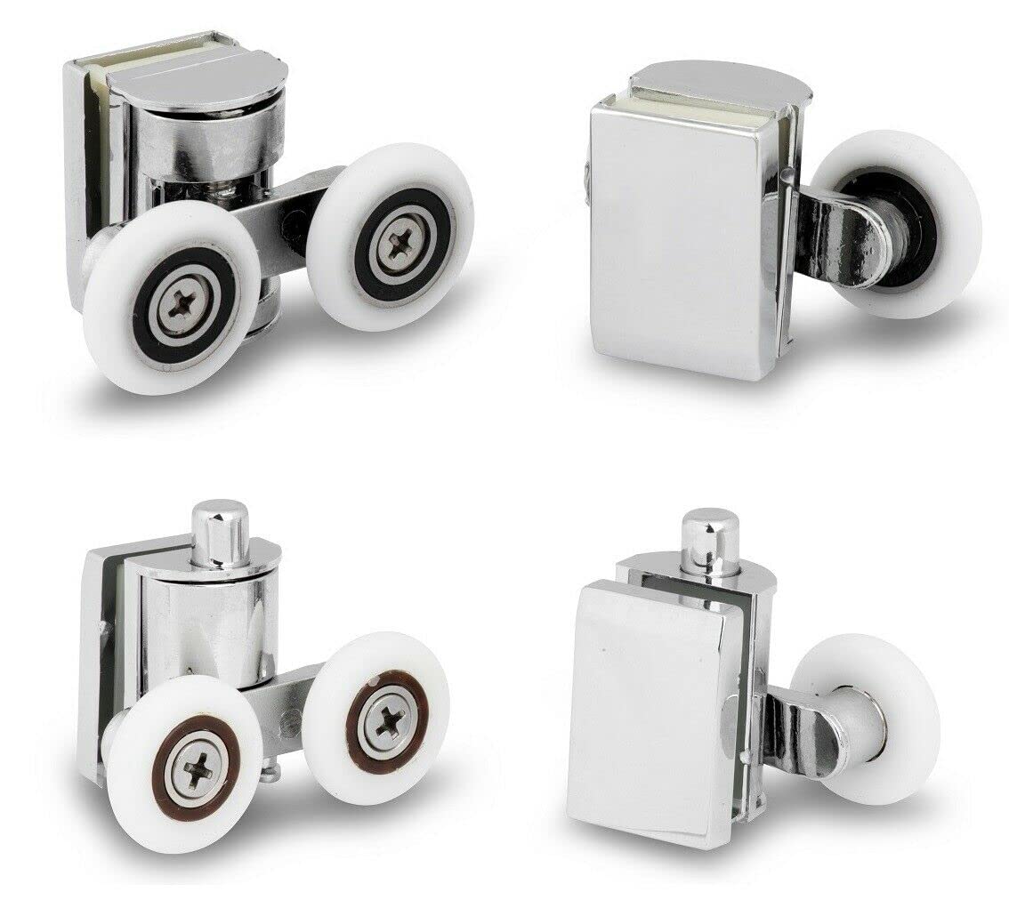 4Pcs 23mm Twin Zinc Alloy Shower Door Rollers Runners Wheels Top and Bottom Set Model W2