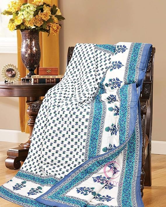 Image of EMIOUR Jaipuri Razai Double Bed, Cotton Quilt, Pure Cotton Soft Jaipuri AC Quilt /Razai /Rajai Floral Print,Jaipuri Razai Double Bed for Winter, Cotton Razai (Design 7, Single Bed)