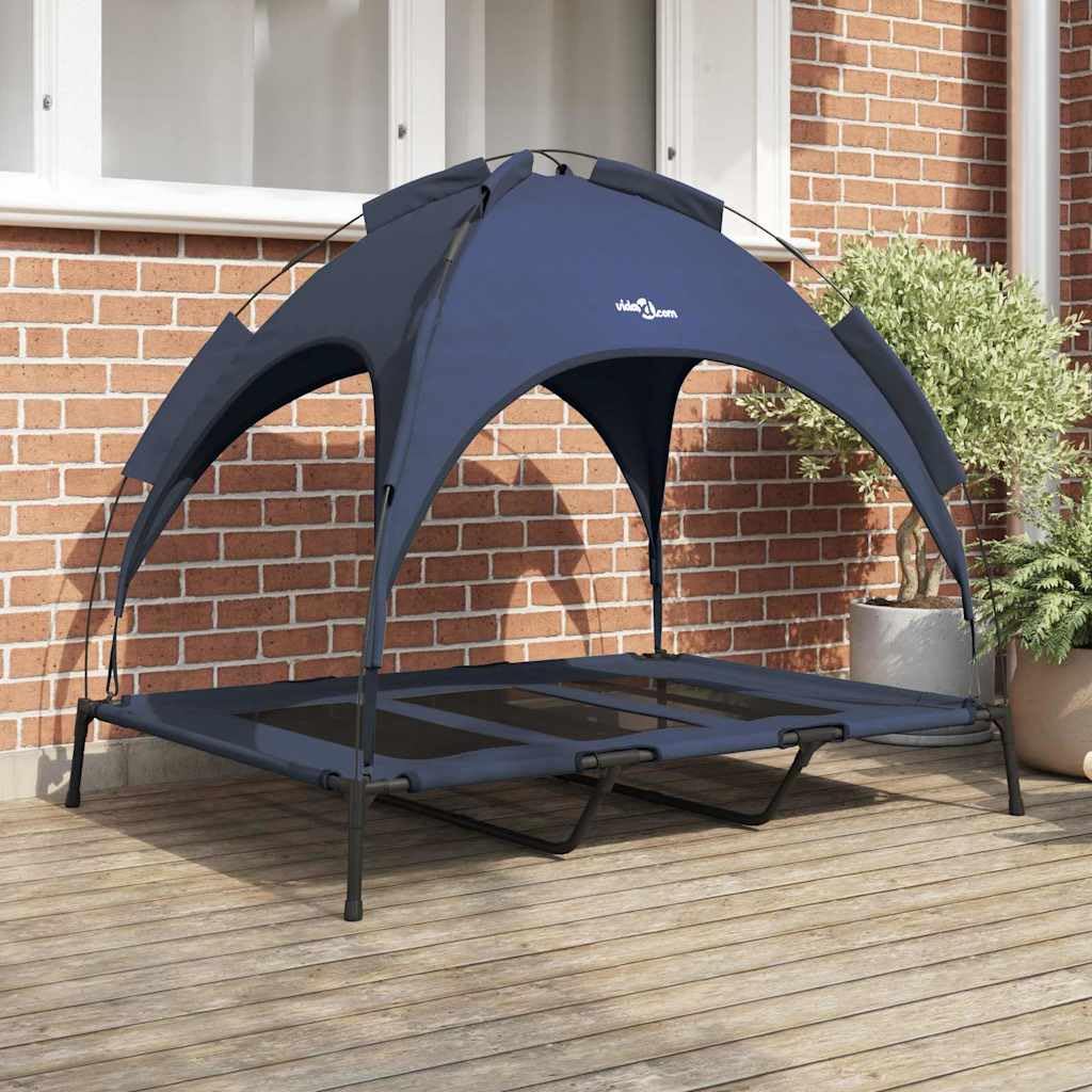 vidaXL Legowisko dla psa Granatowy 122 x 93 x 106,5 cm Stal, Ogród i taras, nowoczesne podniesione legowisko dla psa z oddychającego, odpornego na plamy materiału
