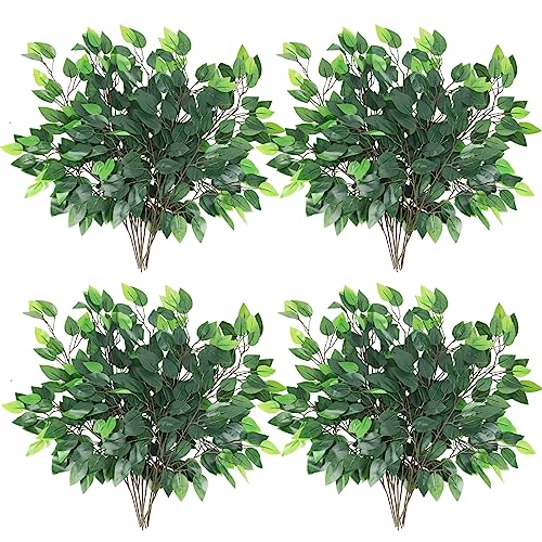 GTIDEA 24PCS Artificial Ficus Leaves Branches Faux Ficus Tree Branches Artificial Greenery Silk Floral Arrangement for Benjamina Tree DIY Wedding Bouquet Summer Wreath Wall Decor (24.04 Inch)
