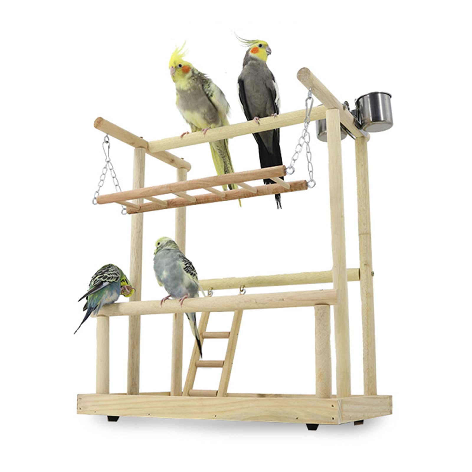 Roseflower Perchoir en Bois pour perroquets,Terrain de Jeu pour Perroquet Échelles, Plateau et mangeoires - Accessoire de Cage pour cacatoès - Aire de Jeu pour Oiseaux,D:45.5 * 40 * 26CM