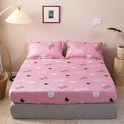 Feelyou Conjunto de lençóis para meninas tamanho queen para crianças gato fofo gatinho conjunto de lençóis para adolescentes rosa Kawaii animal de estimação conjunto de cama para decoração de quarto de crianças desenhos animados gatos adoráveis capa de cama com 2 fronhas