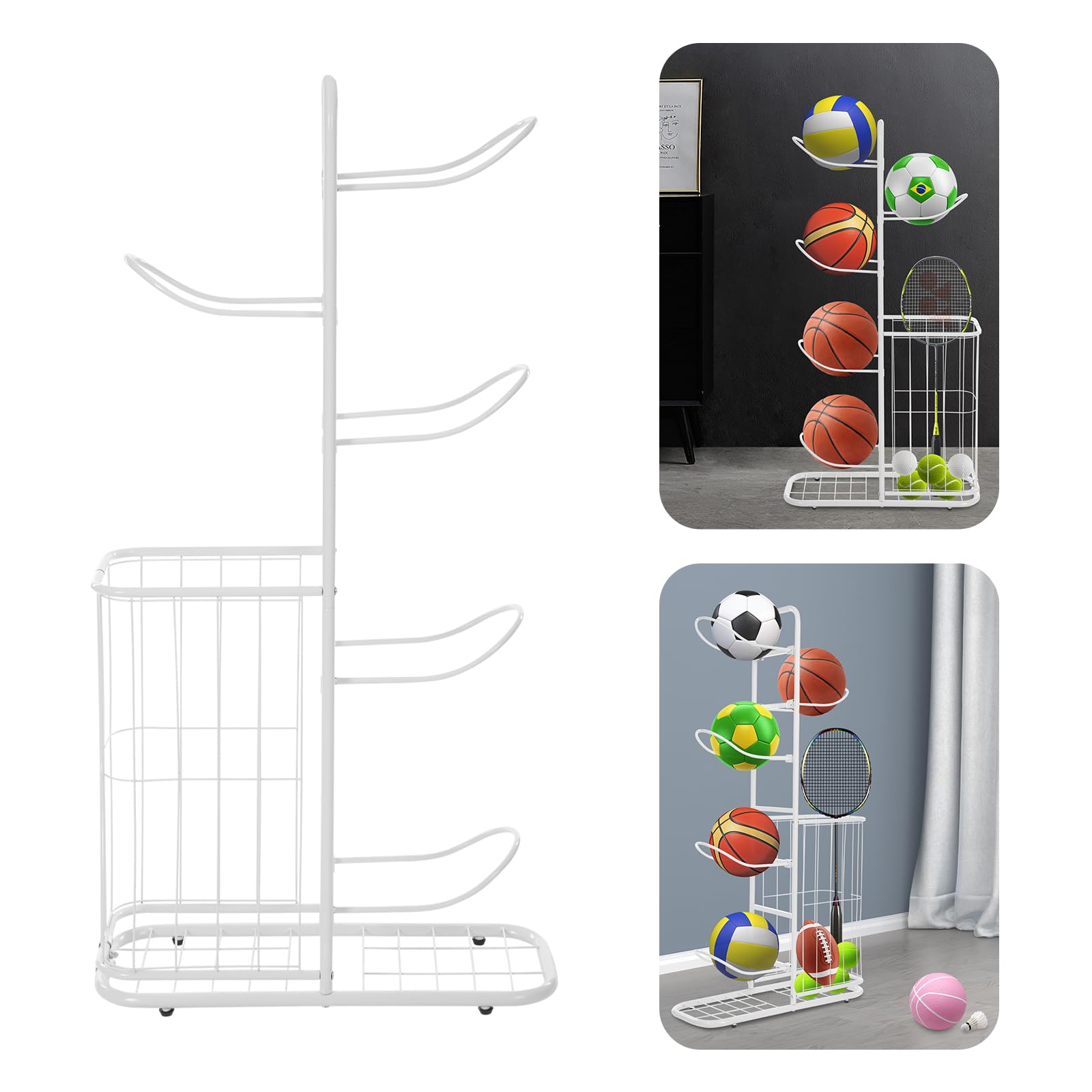 Soporte de baloncesto 5 bolas estante equipo deportivo blanco