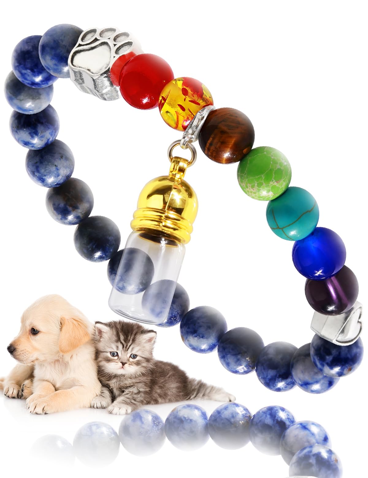 ChunlongFour Pet Memorial Gift for Loss of Dogs Cat, Rainbow Bridge Glass Jar Bracelet, Cylinder Cat Dog Urn for Pet Ashes Cremation Keepsake Women and Men Who Dog Sympathy Commemorative Gift