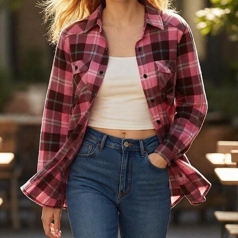 Image of Match Women's Long Sleeve Plaid Flannel Shirt #2021