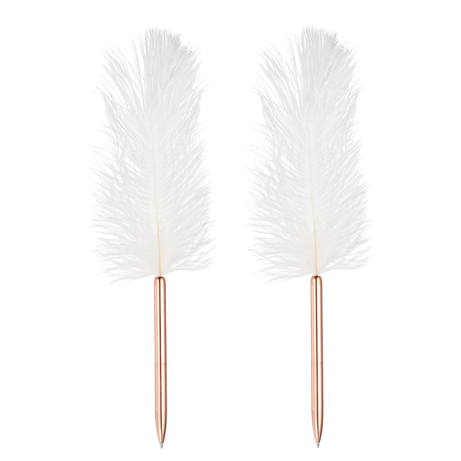 PATIKIL 1.0mm Feather Ballpoint Pens Bulk, 2Pcs Black Ink Vintage Plated Rod Quill Writing Pens for Office Wedding Guest Signature Style 1, White/Rose Gold