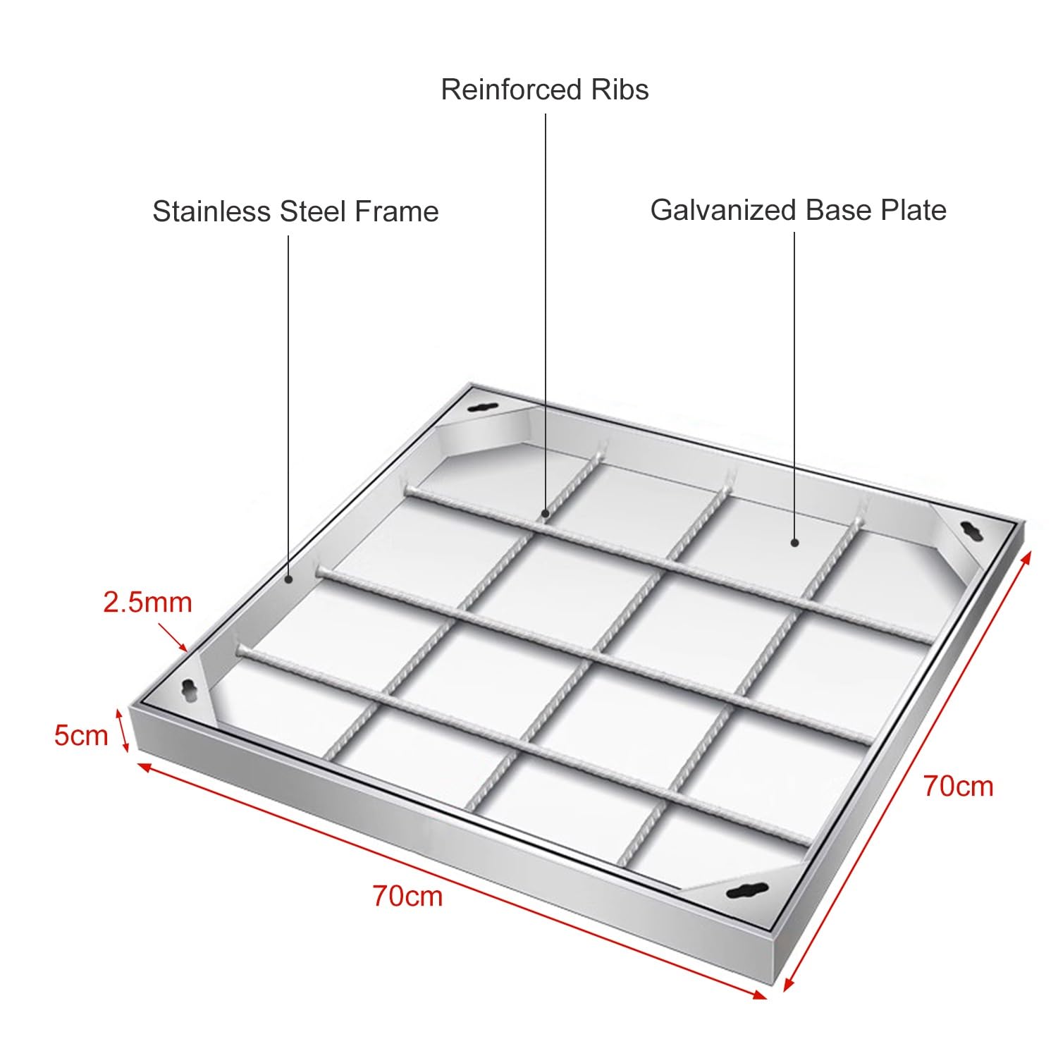 Coperchio e Telaio per pozzetto a Incasso, Coperchio Quadrato per Fossa settica con Base, Design Invisibile per l'ispezione delle fognature, Ideale per pavimentazioni in Blocchi e per Uso es