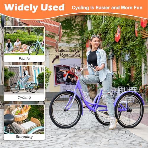 Image of Adult Tricycle, 7 Speed Adult Trike, 20 /24 /26 inch 3 Wheel Bike with Basket | Low Step-Through Frame, Wide Seat with Backrest, 350 lbs Capacity, Tricycle for Adults, Seniors, Women and Men
