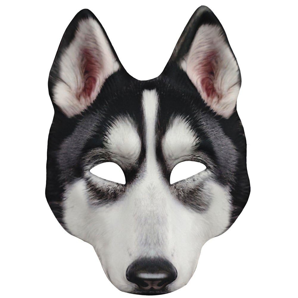 Vobumix Husky Cosplay Mask Dog Animal Mask Masquerade Party Mask Prop for Halloween Carnival Costume Party