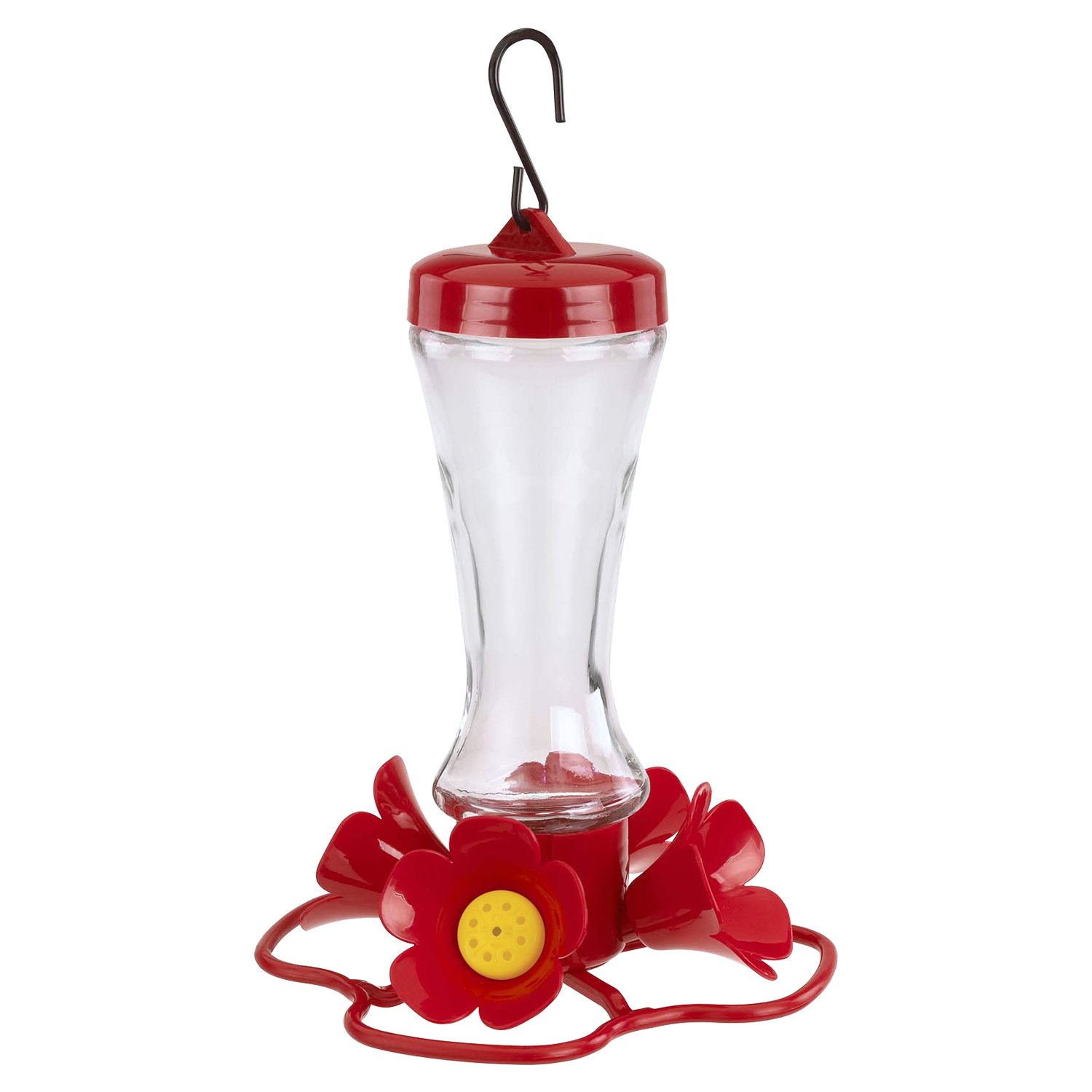 More Birds Hummingbird Feeder, Glass Hummingbird Feeders, Red, 4 Feeding Stations, 8-Ounce Nectar Capacity, Impatiens