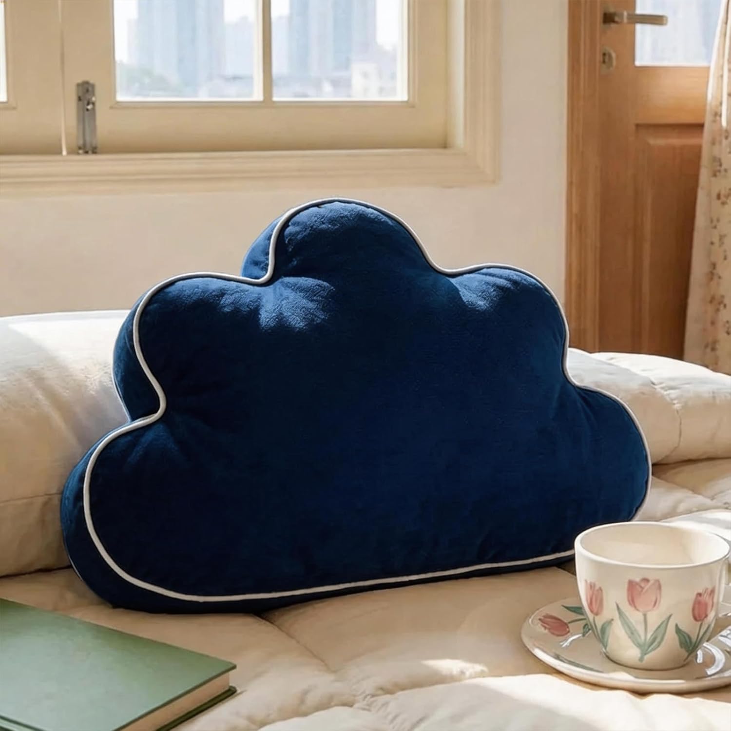 Navy Cloud Pillow 22 Inch Soft Velvet Decorative Cushion Bed Couch Chair Nursery Living Room Bedroom Decor
