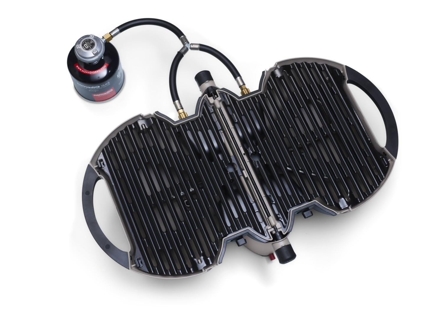 NOMADIQ BBQ Camping | Tischgrill | Compact | 2 Brenner | gasgrill camping | gasgrill balkon Wohnmobil | grillplatte, portable, outdoor, barbecue, outdoor kocher