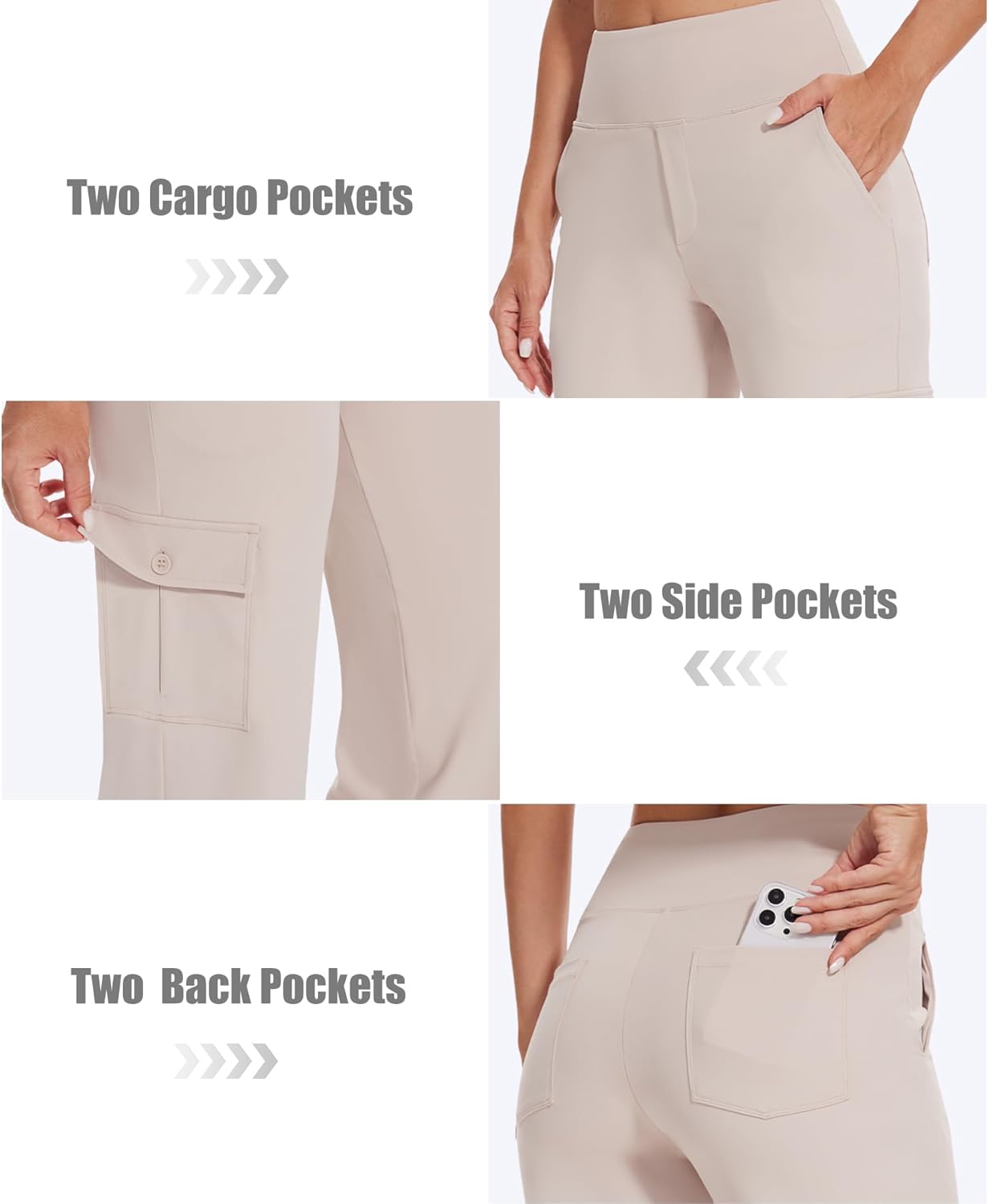 Yoga Cargo Pants Women Wide Leg Pants with Pockets High Waist Stretch Dress Casual Business Work Travel Pants - Image 5