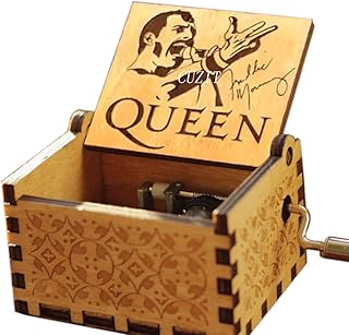 Comprar Caja de música Queen, Greatest Hits Queen Freddie Mercury Fans antigua tallada con manivela de madera, caja de música de madera, manualidades creativas, el mejor regalo para niños, amigos