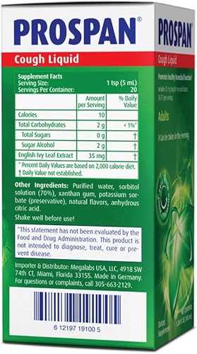 Miniatura 4 de Jarabe Prospan/Abrilar para la tos y la congestión nasal con extracto patentado de hoja de hiedra inglesa EA575 para adultos - Alivia la tos, alivio