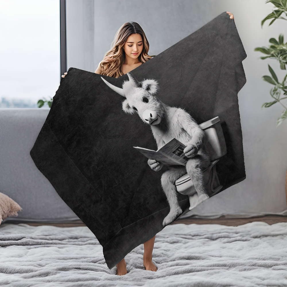 Couverture flanelle imprimée vache journal 150x200 cm jeté de canapé