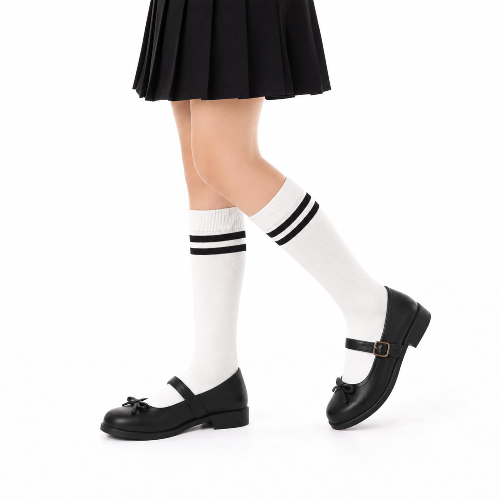 FGZ Kids Girls Unisex Knee High School Uniform Dress Socks Seamless Toe with Stripe 3 Pack