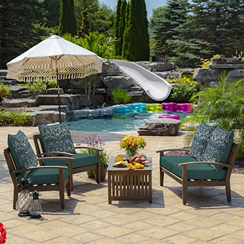 Image of Arden Deep Seat Outdoor Chair Cushion Set (2-Pack), 24 in x 24 in, Weather-Proof, Rain-Proof, Fade Resistant Patio Cushion Set for Chair, Sofa, and Couch Sapphire Aurora Blue Damask