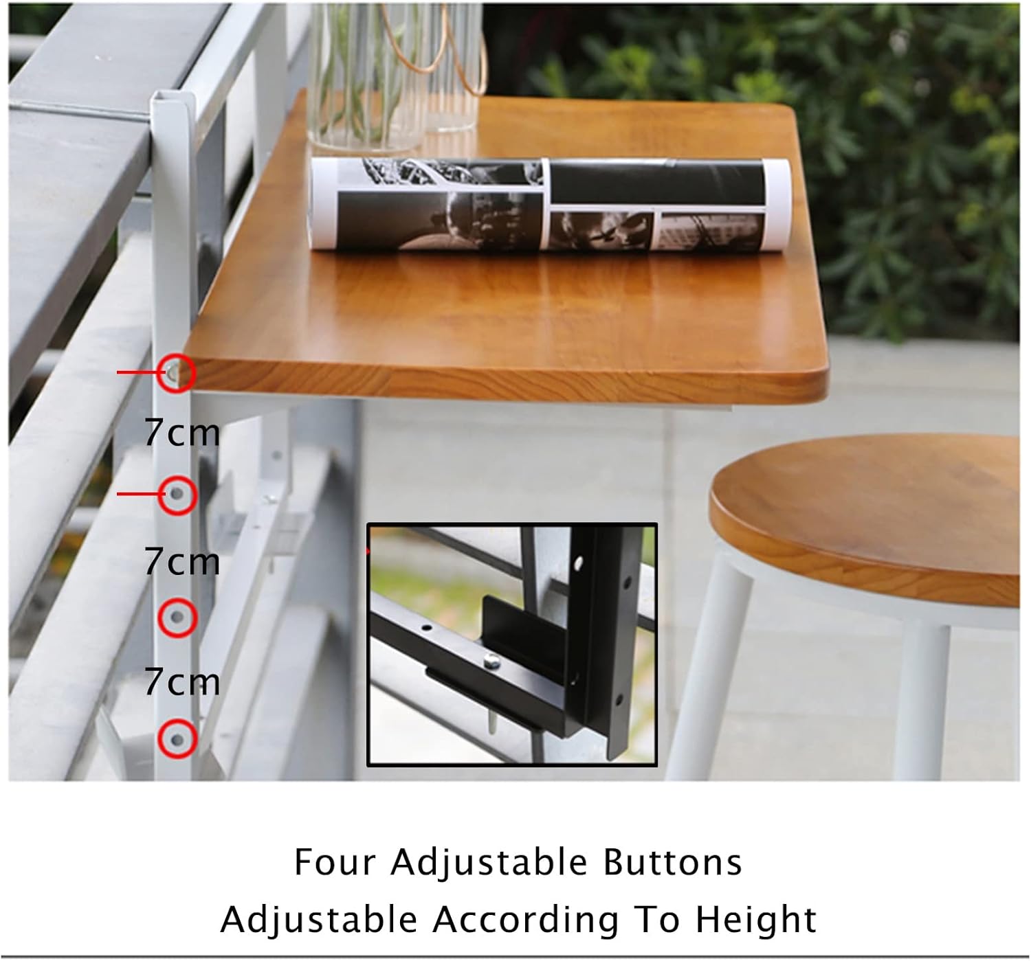 KEKEE Metal Garden Table Railing Hanging Table Space Saving Balcony Folding Table Garden Patio Balcony Railing Deck Table, Foldable - Lift (Color : B, Size : 60X35cm)