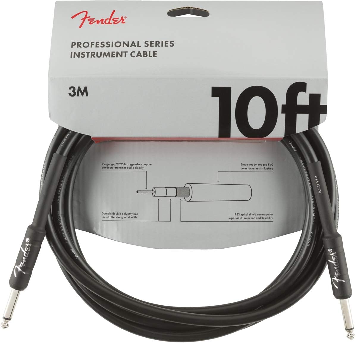 Professional Series Instrument Guitar Cable, 10ft / 3m, Straight/Straight, Black
