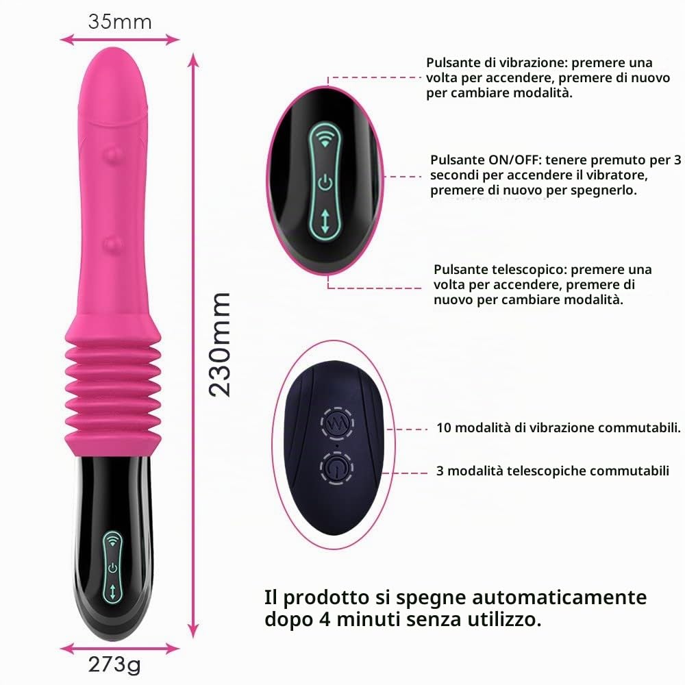 Macchina del sesso con dildo, vibratore da donna con funzione antiurto, 10 modalità di vibrazione, 3 modalità telescopiche, giocattolo sessuale per coppie e donne
