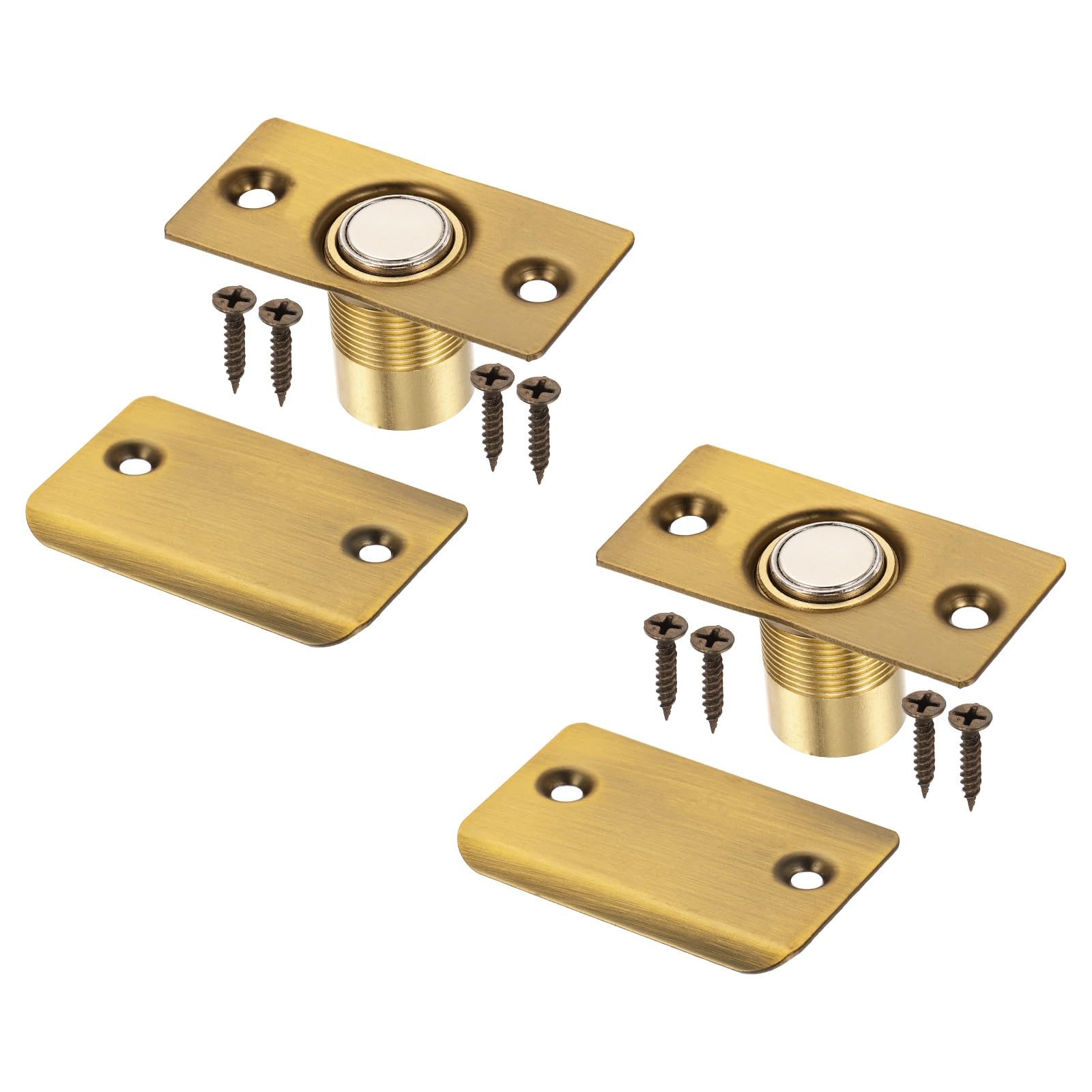 sourcing map 2 Pack Magnet Door Catch, Adjustable Magnetic Closet Ball Door Catch with Screws, Stainless Steel Latch Replacement for Top of Doors, Invisible Cabinet, Closet, Bedroom, (Brass)