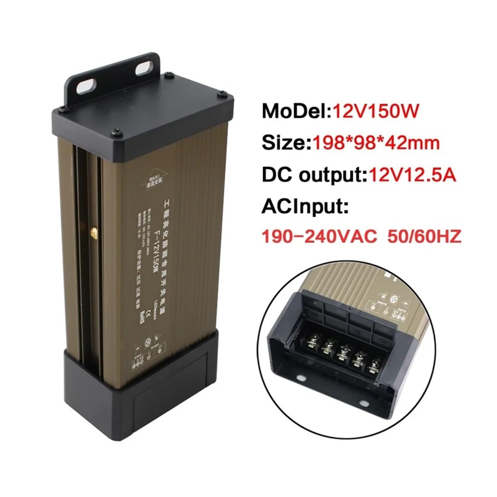 Source d'alimentation Smps 12V 500W, 5V 12V 24V 100W 200W 300W 400W 500W 220V à 5V 12V 24V, Alimentation extérieure étanche à la Pluie(12V 5A 60W)