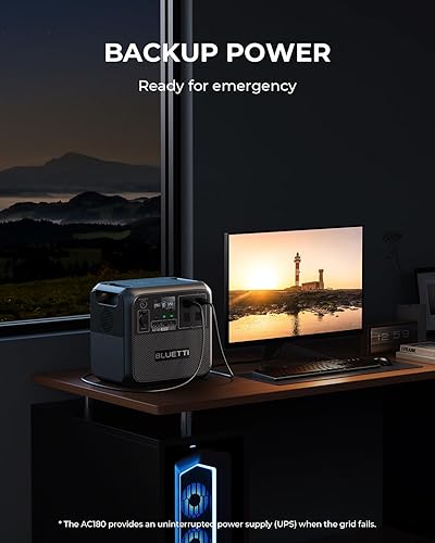 Miniatura 6 de BLUETTI Estación de energía portátil AC180, generador solar de 1152 Wh con 4 salidas de CA de 1800 W (pico de 2700 W), 0-80% en 45 minutos, batería