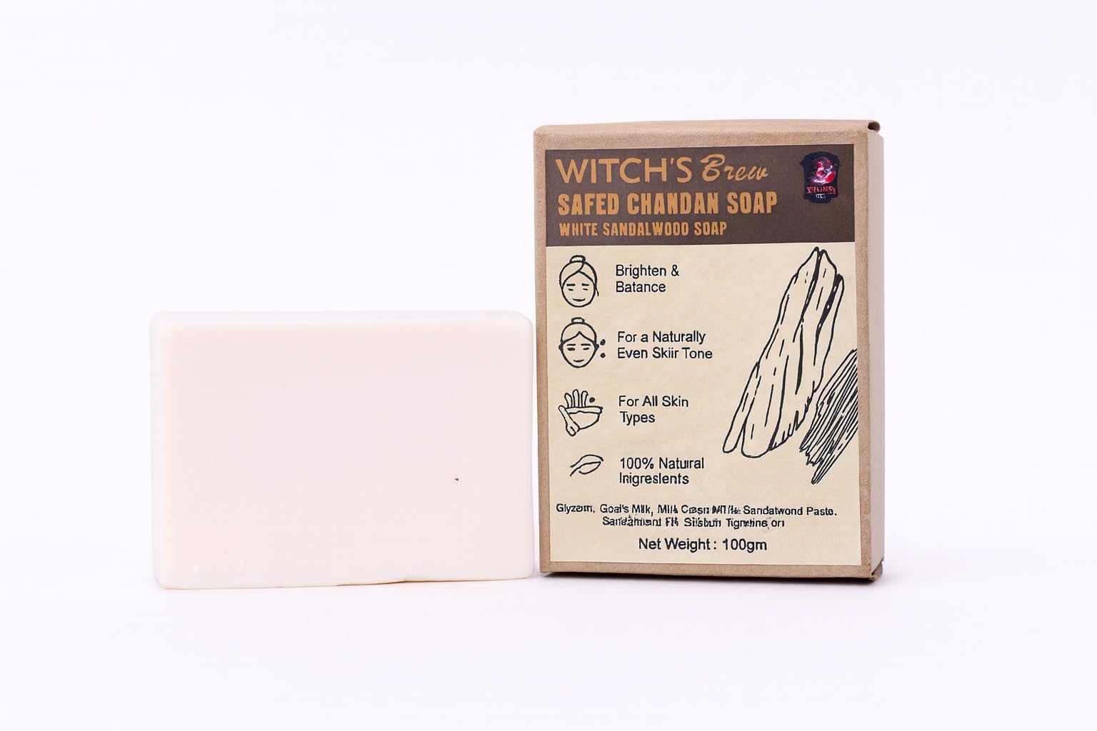 Witch’s Brew Safed Chandan Soap 100gm (Pack of 1) – White Sandalwood Bath Soap – Gentle Cleansing & Refreshing Fragrance – Daily Use Soap Bar for Soft & Smooth Skin