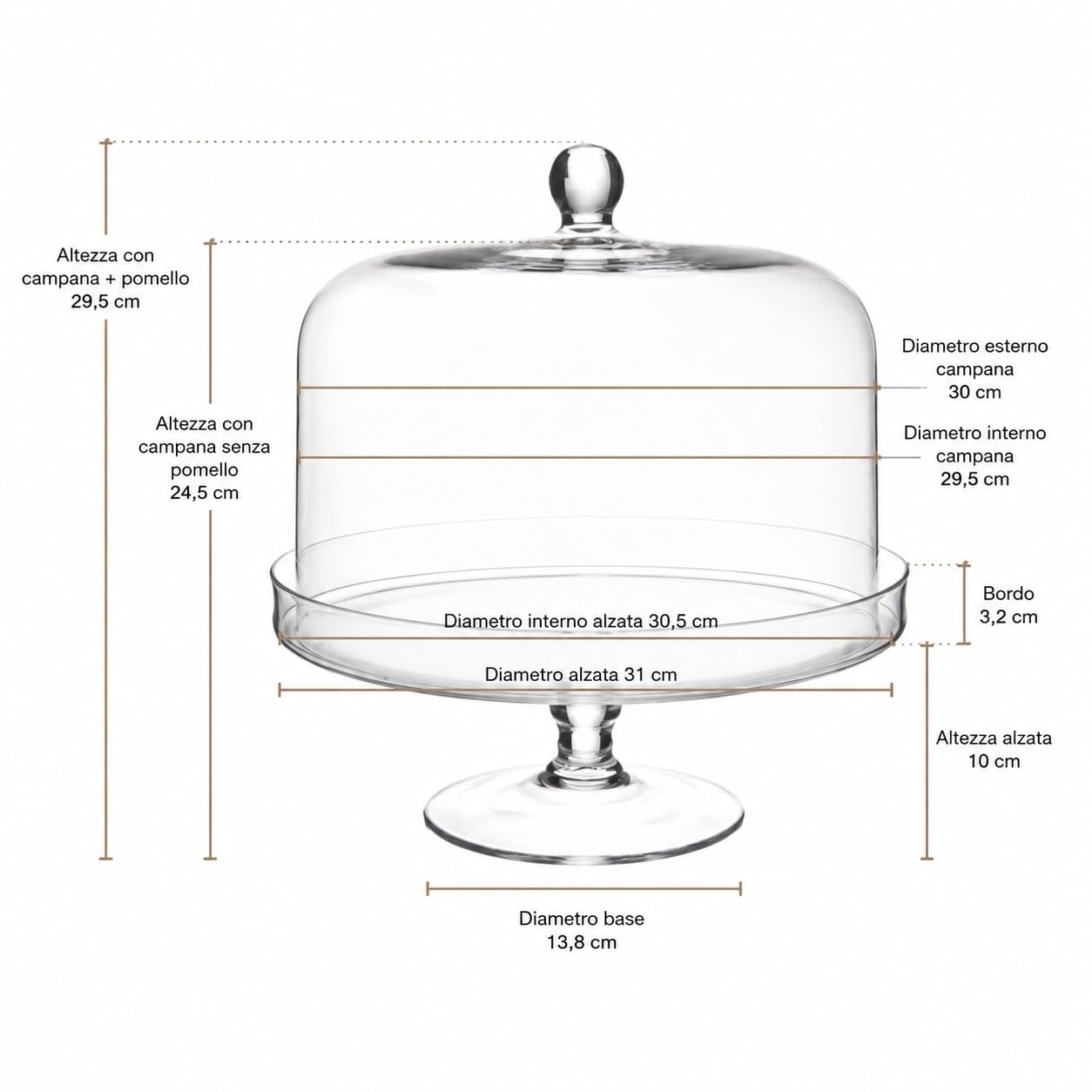 Soporte de Vidrio para postres y Fruta con cúpula de Vidrio cod.AC00390LU cm 26,5h diam.32,8 by Varotto & Co.