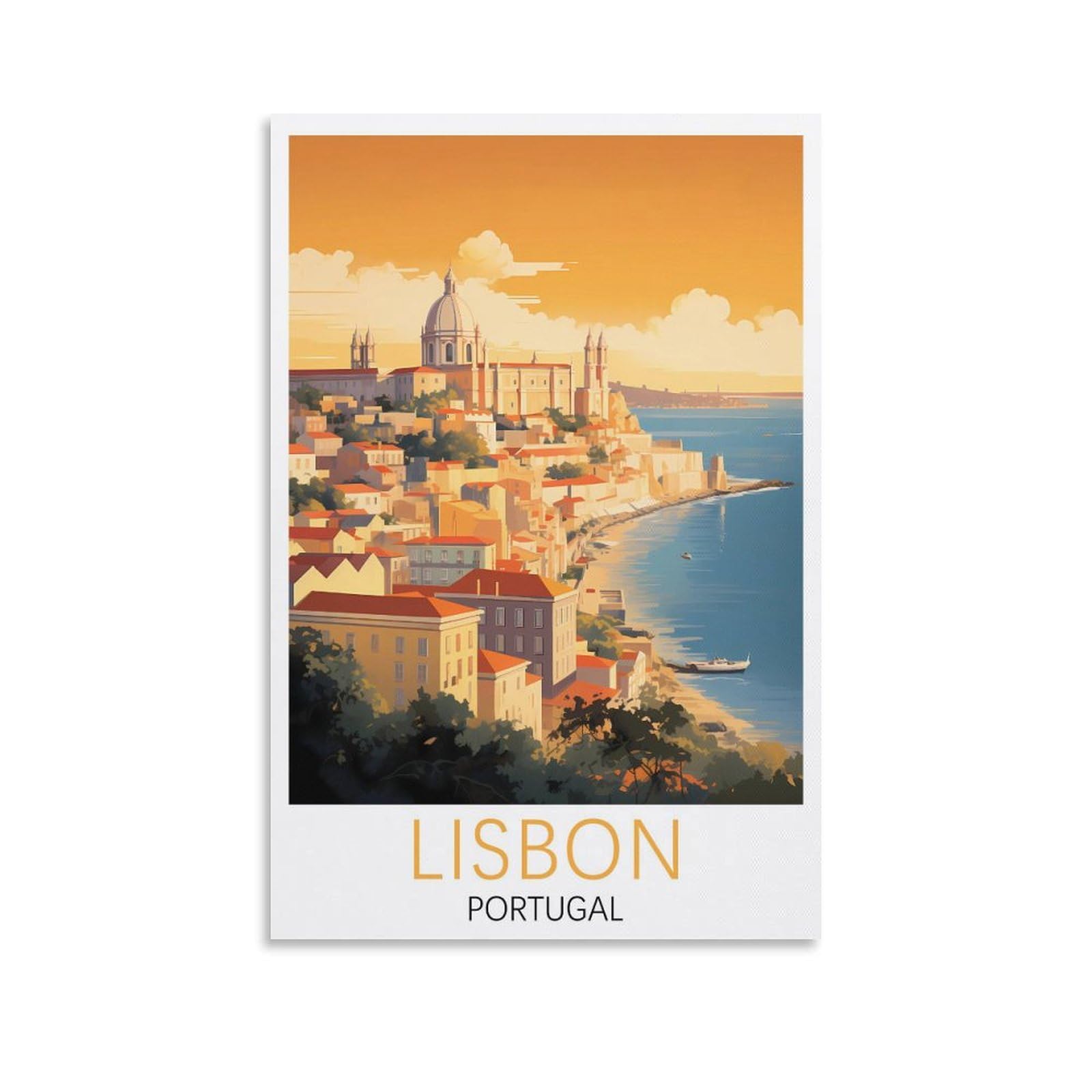 Ndoud Unframe-Style Lisbon Portugal Vintage Travel Poster 08X12inch(20X30cm) Wall Art Picture Print Canvas Painting For Living Room Home Decor