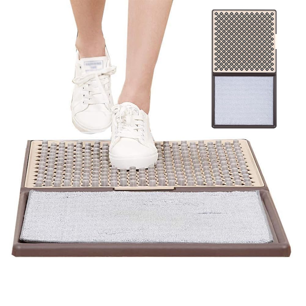 Almohadillas de limpieza automática, tapete limpiador de suela de zapatos de interior con almohadilla antideslizante y 2 paños absorbentes, fácil de limpiar para baño, hogar, oficina