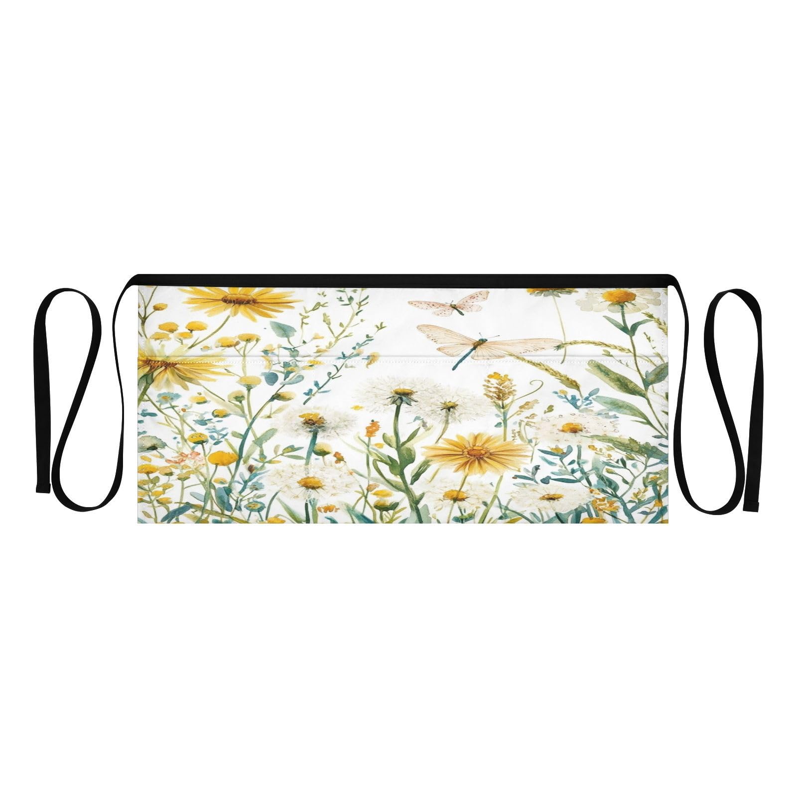 Kigai Dragonfly Wildflowers Server Aprons for Men Women Water & Oil Resistant Waitress Waiter Waist Apron with 3 Pockets