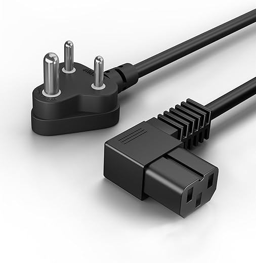 FEDUS 1.8 Meter 90 Degree L Shape 3 Pin Computer Power Cable Cord for Desktops PC and Printers/Monitor SMPS Power Cable IEC Mains Power Cable Black