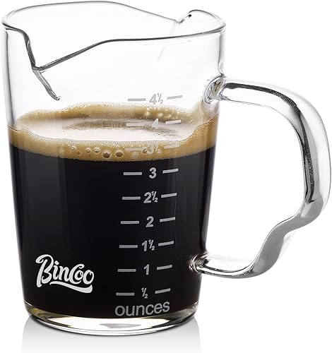 BINCOO Tazas de café expreso de 5.1 fl oz con mango y doble escala, 4.05 onzas, vaso de medición de vidrio de doble boquilla, taza de leche para