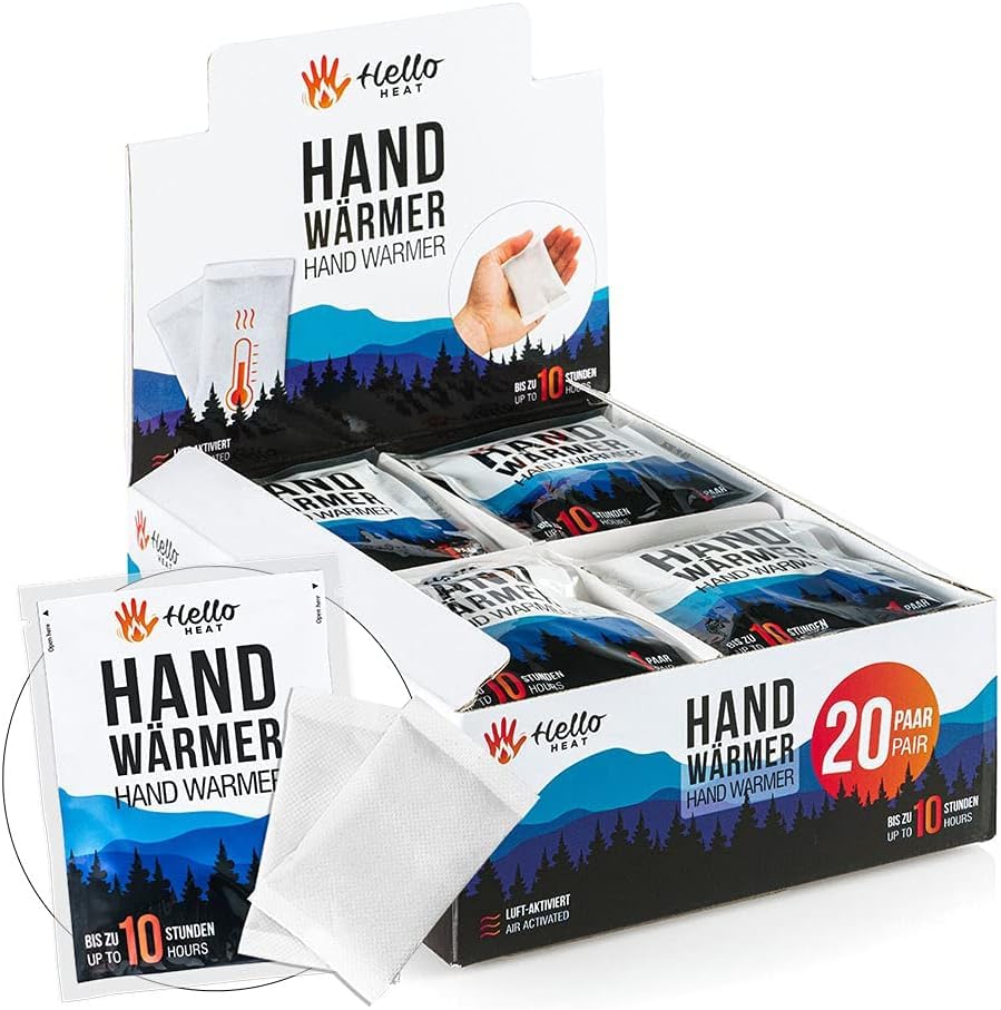 HELLO HEAT -Warmpack- 20 Paar Handwärmer I Wärmepads für 8 Stunden Wärme I Sofort aktivierbare Taschenwärmer I Zuverlässiges warmes Heatpad ideal für Jackentasche Hosentasche & als Handschuhwärmer