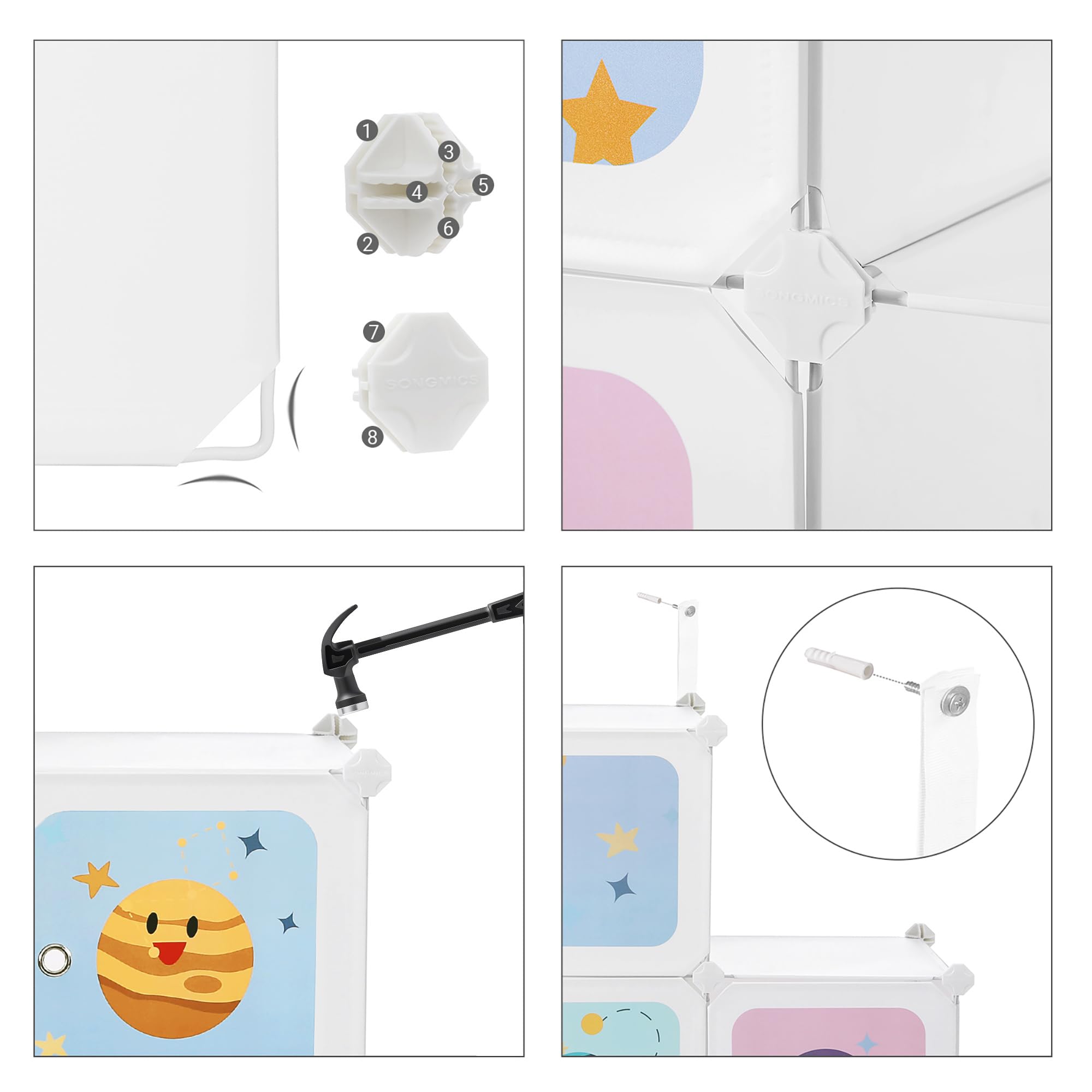 SONGMICS Estantería Modular Infantil de 10 Cubos, Organizador para Niños, Estantería de Plástico, Armario Modular con Puertas para Ropa, Zapatos, Juguetes, 123 x 31 x 123 cm, Blanco LPC903W01