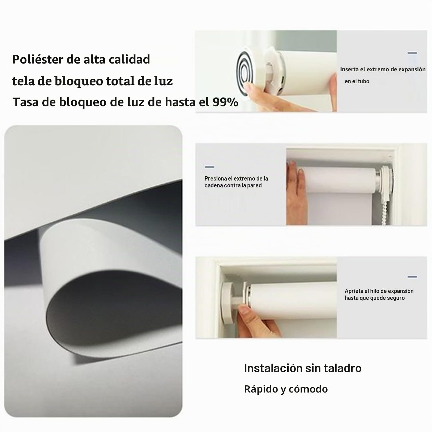 Estores para Ventanas Sin Taladrar,Persianas Enrollables Interior,Poliéster de Tela Blanca,Estor Opacos Térmico,para Ventana,Casa y Oficina,Personalizado,Ancho x Alto (110cm x 120cm)