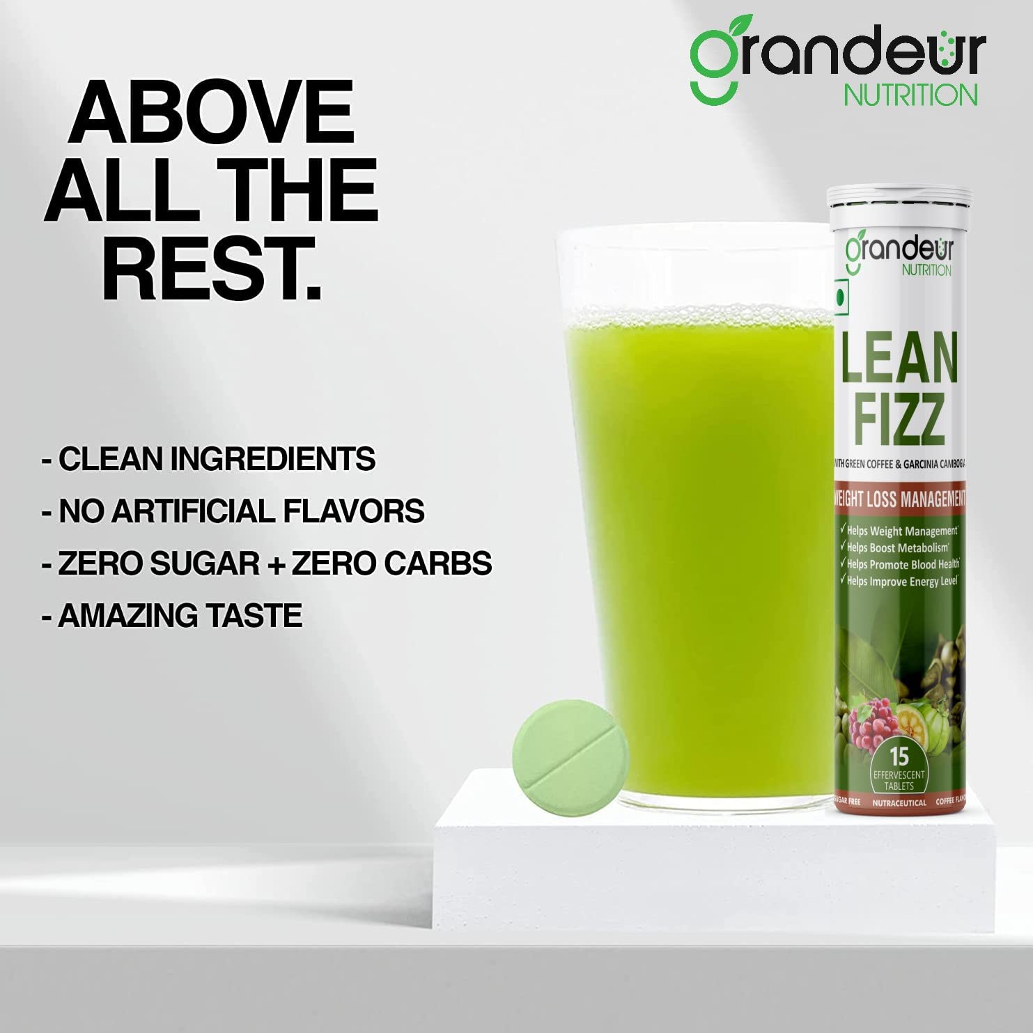Grandeur Lean Fizz Effervescent tablets For Men & Women Infused With Garcinia Cambogia , Green Coffee , Grapeseed Extract And Green Tea for Weight Loss Management And Metabolism | Helps To Improve Energy And Burn Fat | Detox | 45 Tabs | PACK OF 3 Grandeur Lean Fizz Effervescent tablets For Men & Women Infused With Garcinia Cambogia , Green Coffee , Grapeseed Extract And Green Tea for Weight Loss Management And Metabolism | Helps To Improve Energy And Burn Fat | Detox | 45 Tabs | PACK OF 3