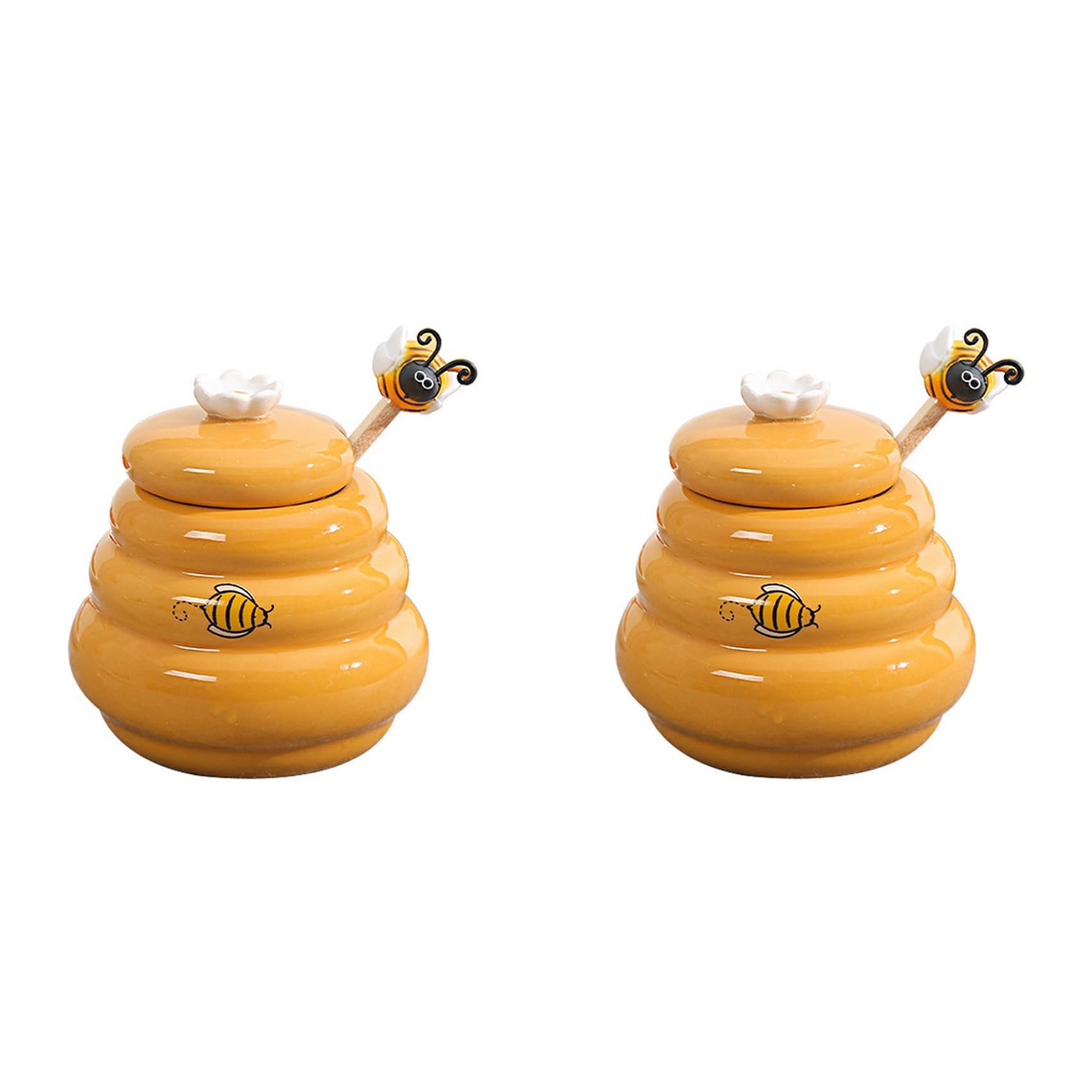 Hndhbfgrt 2X Ceramic Beehive Honey Pot and Wooden Dipper Honey Jar with Lid Honey Stir Bar for Honey Jar Supplies Kitchen