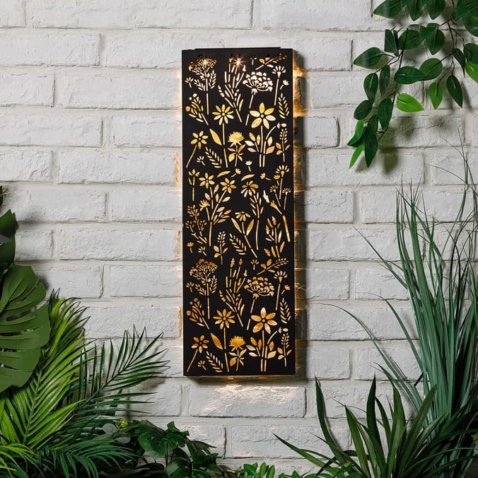 U.safFlower Print Metal Wall Art Solar Light - Elegant Solar-Powered Illumination for Indoor and Outdoor Spaces - Eco-Friendly Decorative Accent with Integrated LED Lights