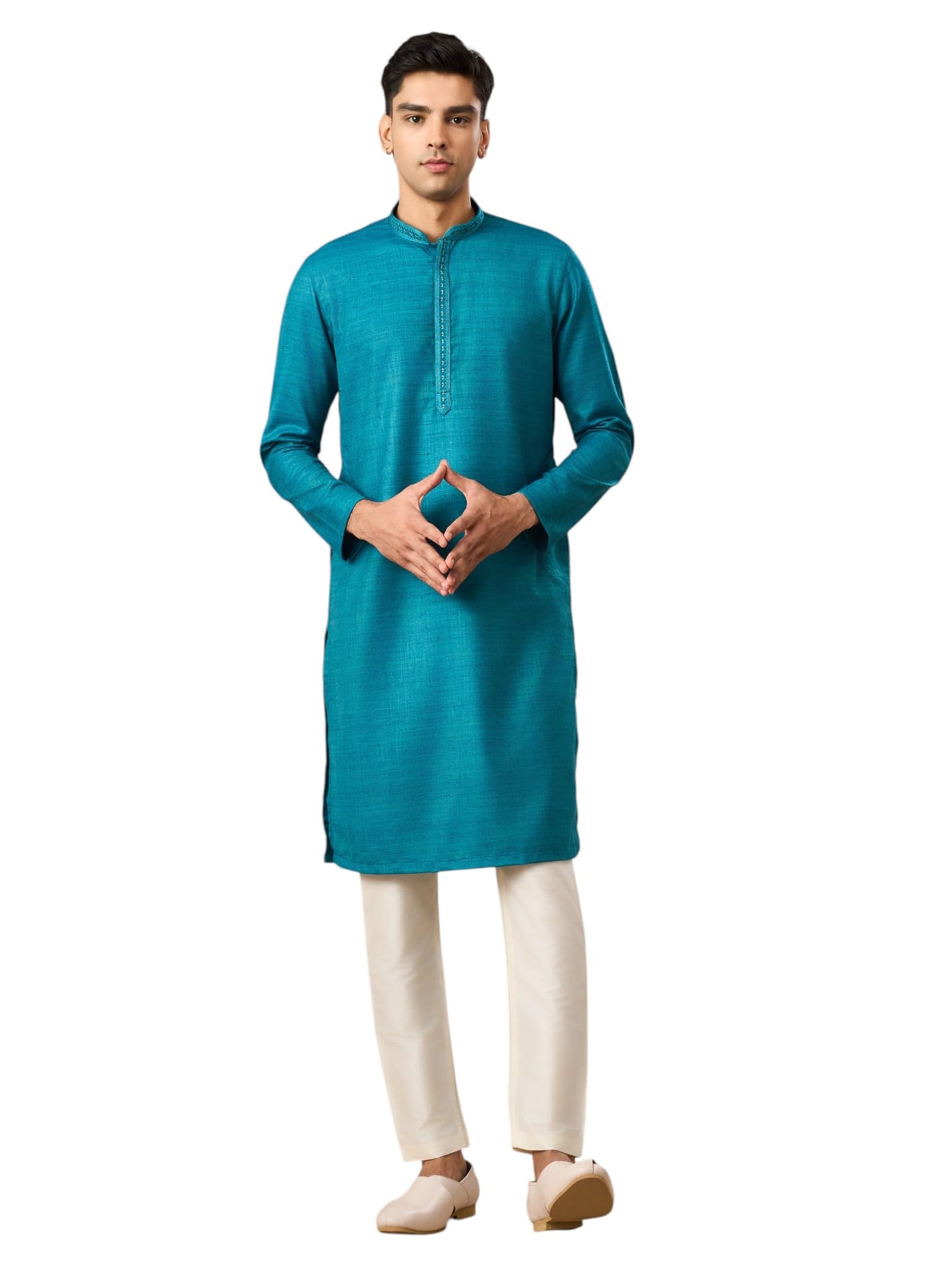 manyavar Men's Art Silk Solid Casual Kurta Pyjama Set (2pcs)-picture-13