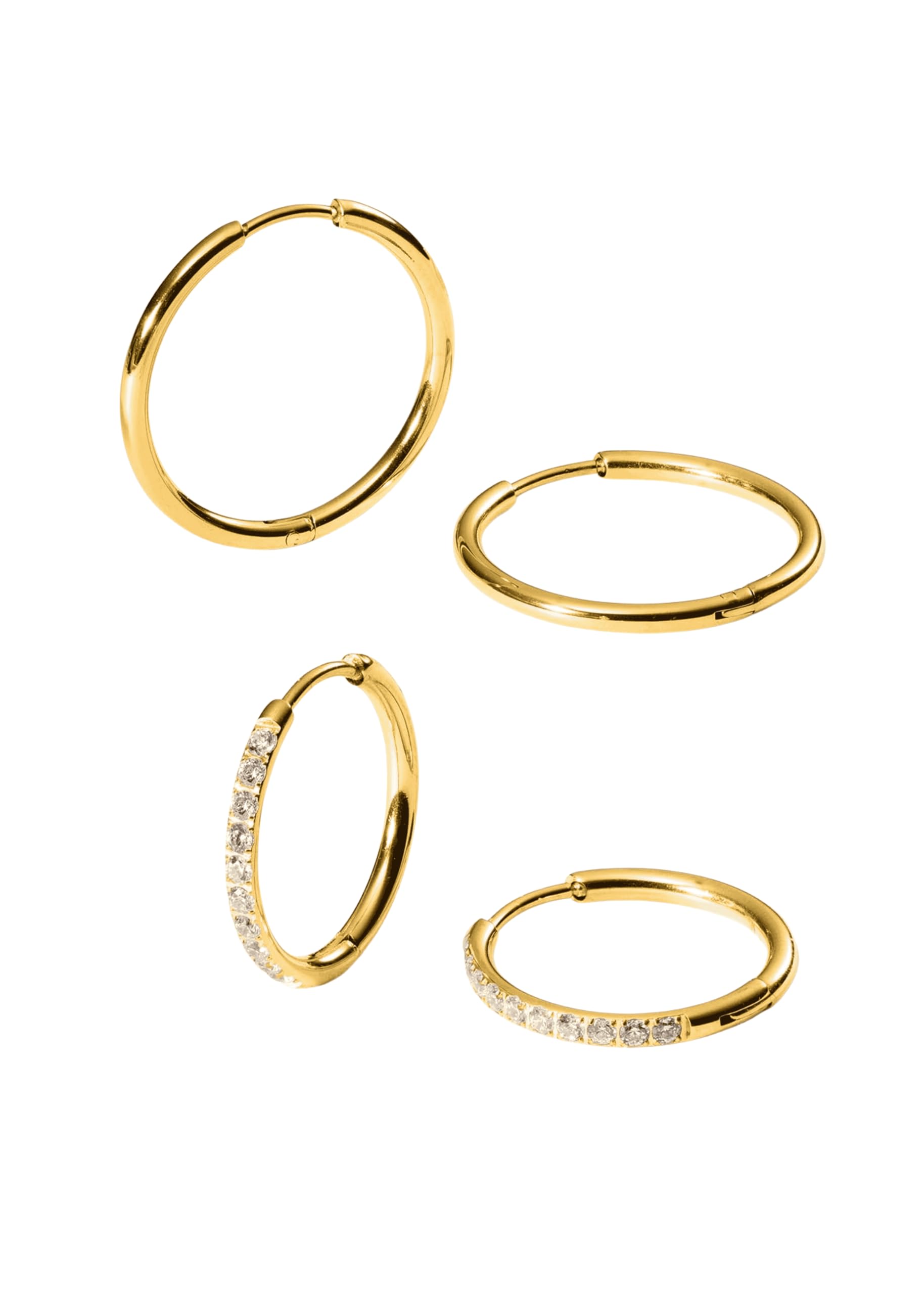 Purelei Lovely Glitter Damen Ohrring-Set – 2 Paar Creolen (vergoldet oder silber) – kleine Zirkonia & große schlichte Creolen – wasserfest, hypoallergen –
