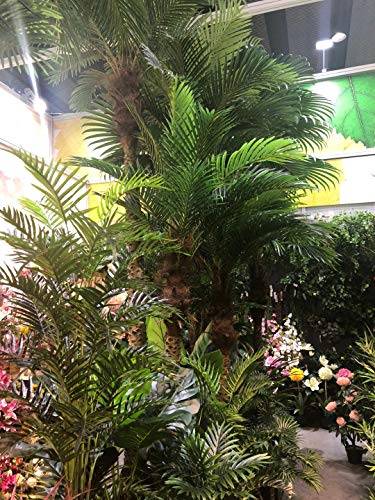 Amerique 5 Feet Unique Tropical Fan Palm Tree Artificial Silk Plant, Uv Protection, Indoor And Outdoor Display, With Nursery Plastic Pot, Feel Real Technology, Emerald Green #TOP3